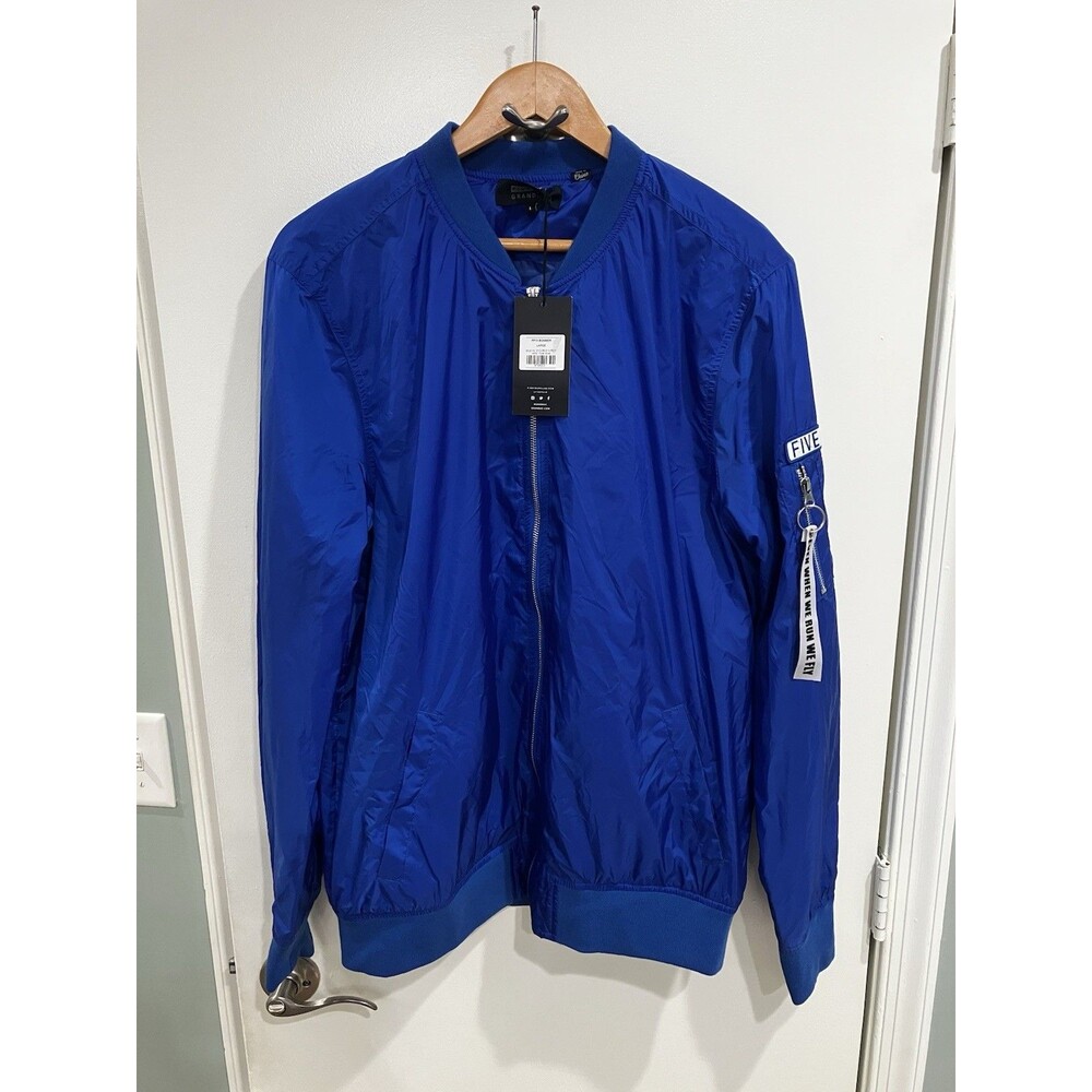 Five Four Grand AC Men’s Zip Up Bomber Jacket Size Large BLUE